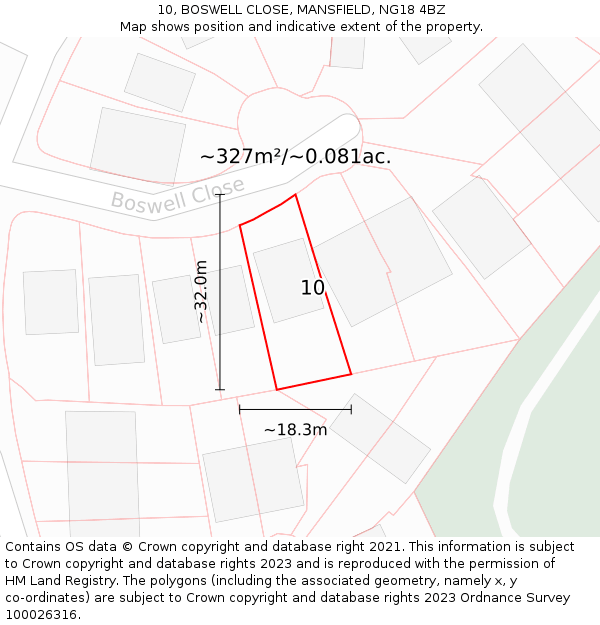 10, BOSWELL CLOSE, MANSFIELD, NG18 4BZ: Plot and title map