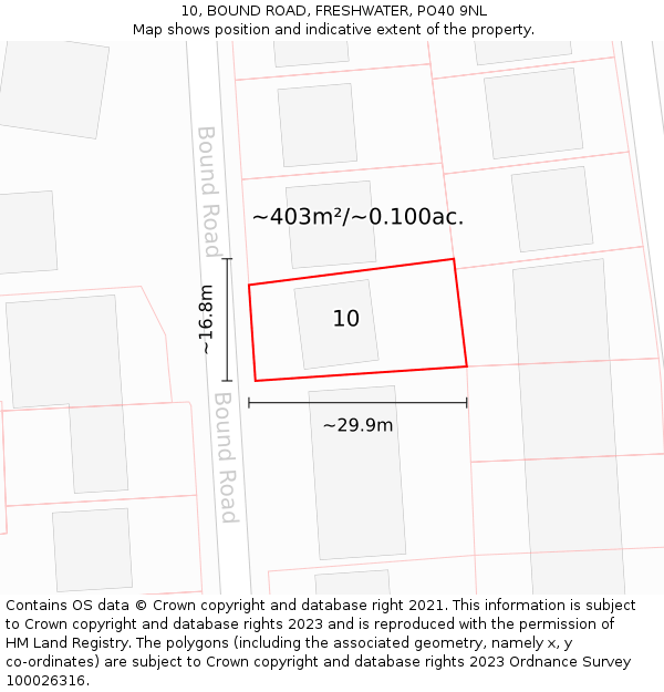 10, BOUND ROAD, FRESHWATER, PO40 9NL: Plot and title map