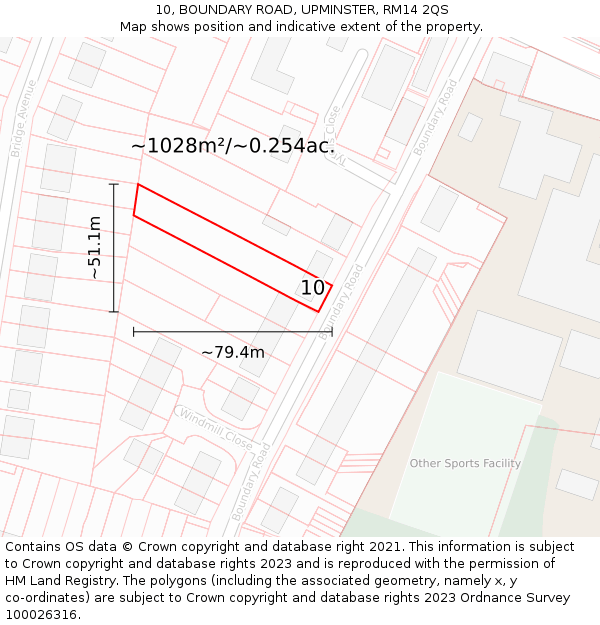 10, BOUNDARY ROAD, UPMINSTER, RM14 2QS: Plot and title map