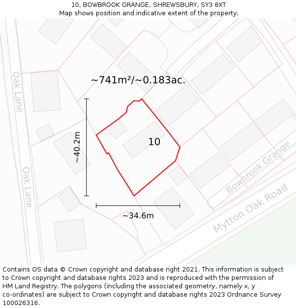 10, BOWBROOK GRANGE, SHREWSBURY, SY3 8XT: Plot and title map