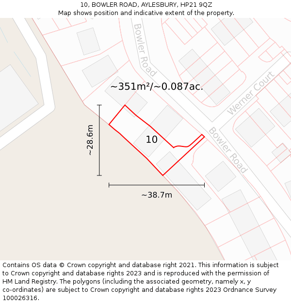 10, BOWLER ROAD, AYLESBURY, HP21 9QZ: Plot and title map