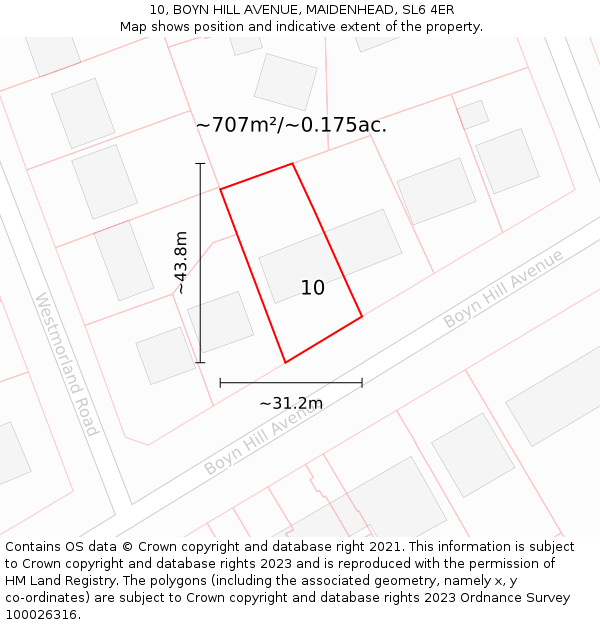 10, BOYN HILL AVENUE, MAIDENHEAD, SL6 4ER: Plot and title map