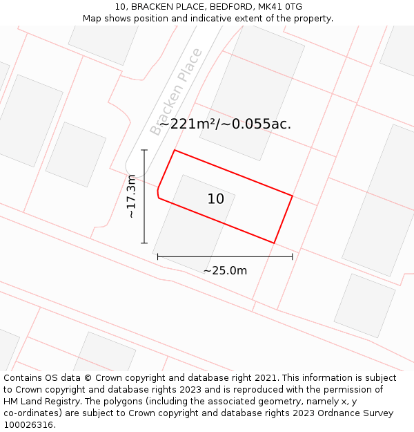 10, BRACKEN PLACE, BEDFORD, MK41 0TG: Plot and title map