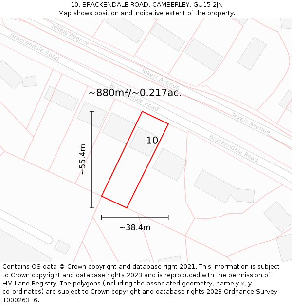 10, BRACKENDALE ROAD, CAMBERLEY, GU15 2JN: Plot and title map