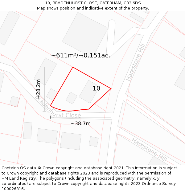 10, BRADENHURST CLOSE, CATERHAM, CR3 6DS: Plot and title map