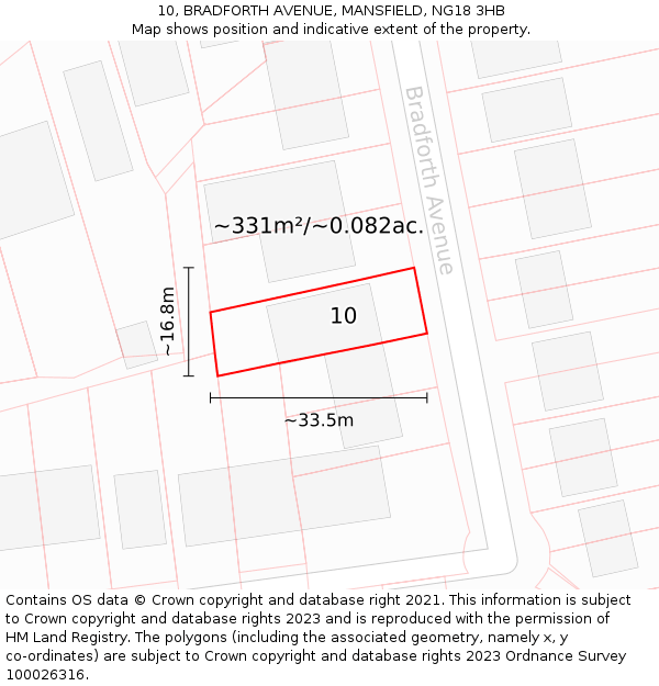 10, BRADFORTH AVENUE, MANSFIELD, NG18 3HB: Plot and title map