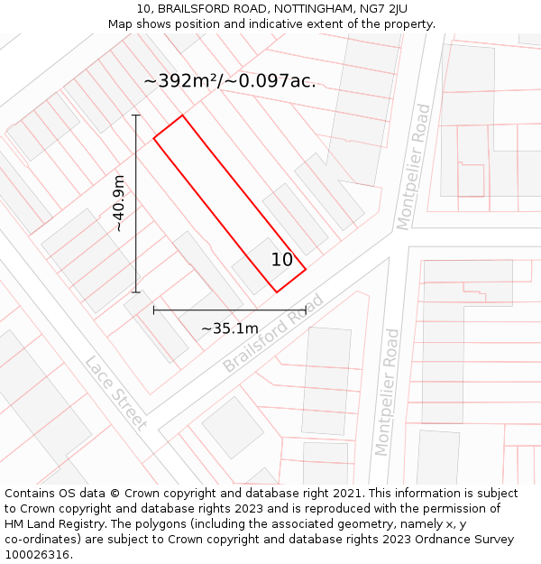 10, BRAILSFORD ROAD, NOTTINGHAM, NG7 2JU: Plot and title map