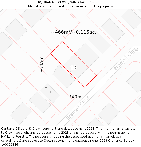 10, BRAMALL CLOSE, SANDBACH, CW11 1EF: Plot and title map