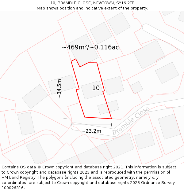 10, BRAMBLE CLOSE, NEWTOWN, SY16 2TB: Plot and title map