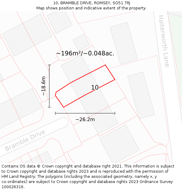 10, BRAMBLE DRIVE, ROMSEY, SO51 7RJ: Plot and title map