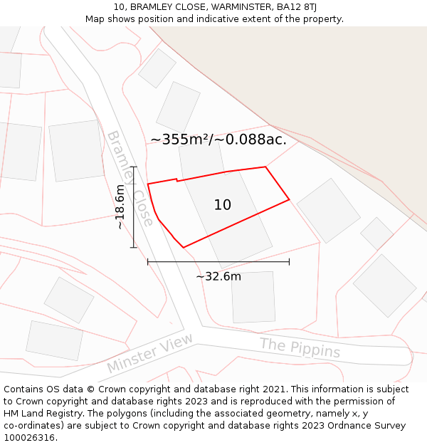 10, BRAMLEY CLOSE, WARMINSTER, BA12 8TJ: Plot and title map