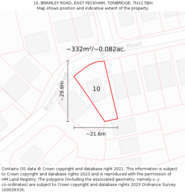 10, BRAMLEY ROAD, EAST PECKHAM, TONBRIDGE, TN12 5BN: Plot and title map