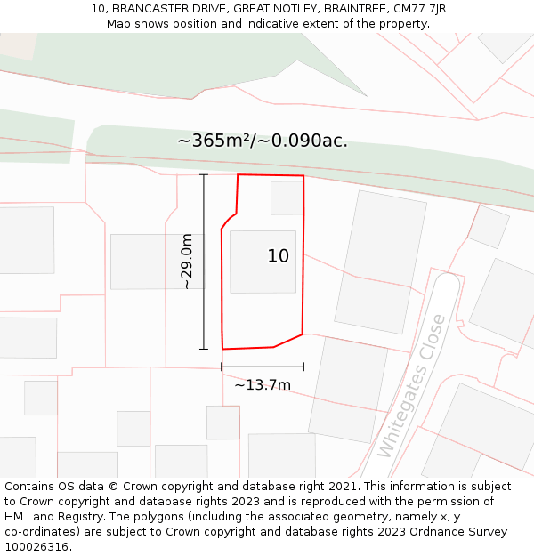 10, BRANCASTER DRIVE, GREAT NOTLEY, BRAINTREE, CM77 7JR: Plot and title map