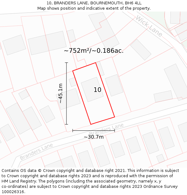 10, BRANDERS LANE, BOURNEMOUTH, BH6 4LL: Plot and title map