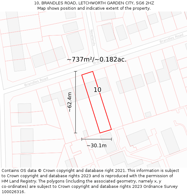 10, BRANDLES ROAD, LETCHWORTH GARDEN CITY, SG6 2HZ: Plot and title map