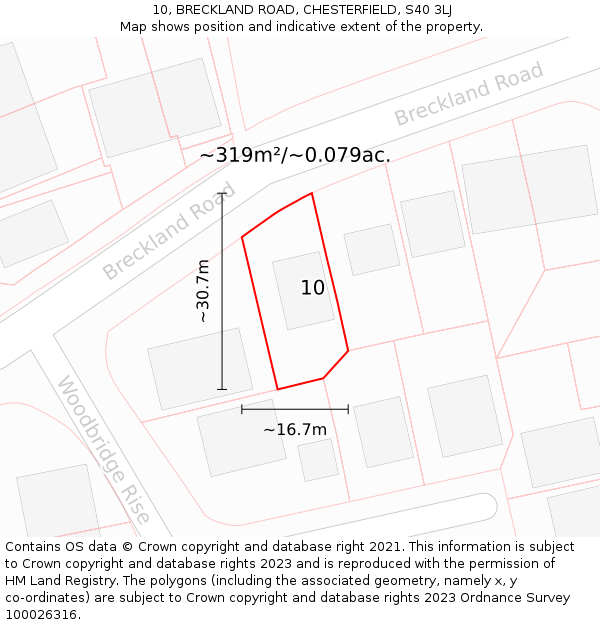 10, BRECKLAND ROAD, CHESTERFIELD, S40 3LJ: Plot and title map