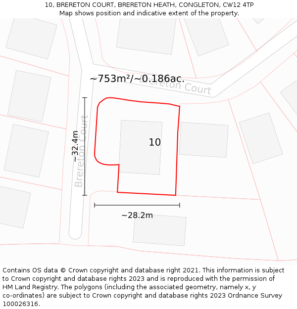 10, BRERETON COURT, BRERETON HEATH, CONGLETON, CW12 4TP: Plot and title map