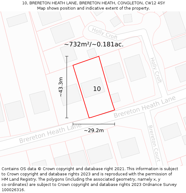 10, BRERETON HEATH LANE, BRERETON HEATH, CONGLETON, CW12 4SY: Plot and title map