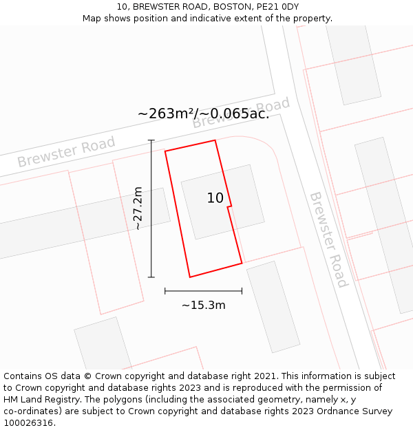 10, BREWSTER ROAD, BOSTON, PE21 0DY: Plot and title map