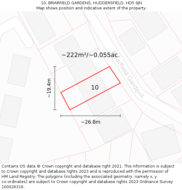 10, BRIARFIELD GARDENS, HUDDERSFIELD, HD5 9JN: Plot and title map