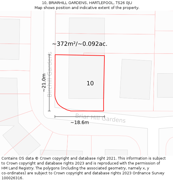 10, BRIARHILL GARDENS, HARTLEPOOL, TS26 0JU: Plot and title map