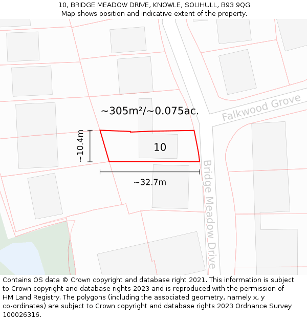 10, BRIDGE MEADOW DRIVE, KNOWLE, SOLIHULL, B93 9QG: Plot and title map