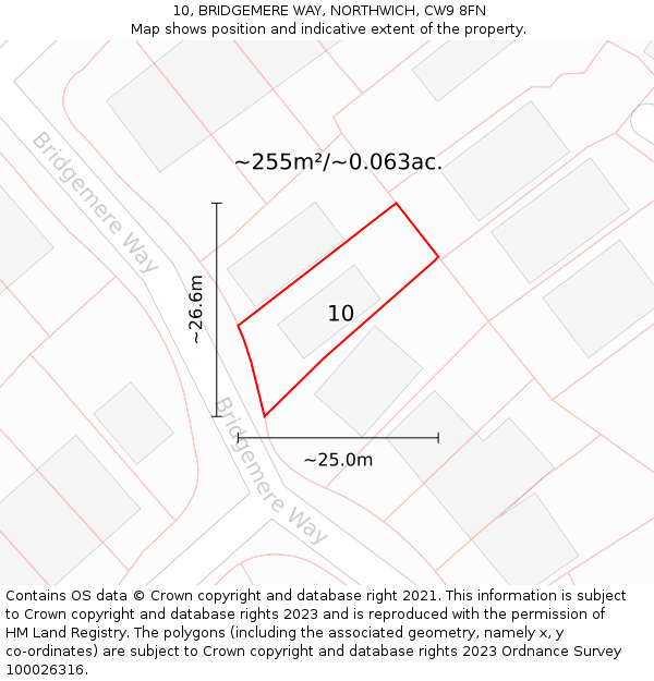 10, BRIDGEMERE WAY, NORTHWICH, CW9 8FN: Plot and title map