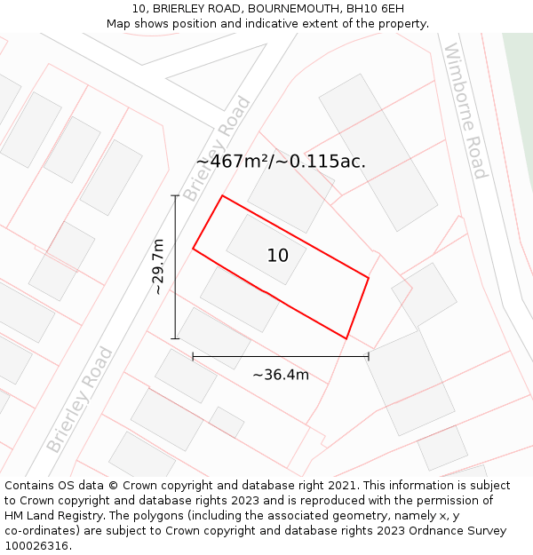 10, BRIERLEY ROAD, BOURNEMOUTH, BH10 6EH: Plot and title map