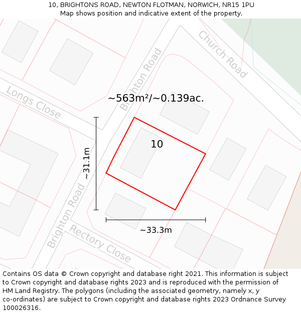 10, BRIGHTONS ROAD, NEWTON FLOTMAN, NORWICH, NR15 1PU: Plot and title map