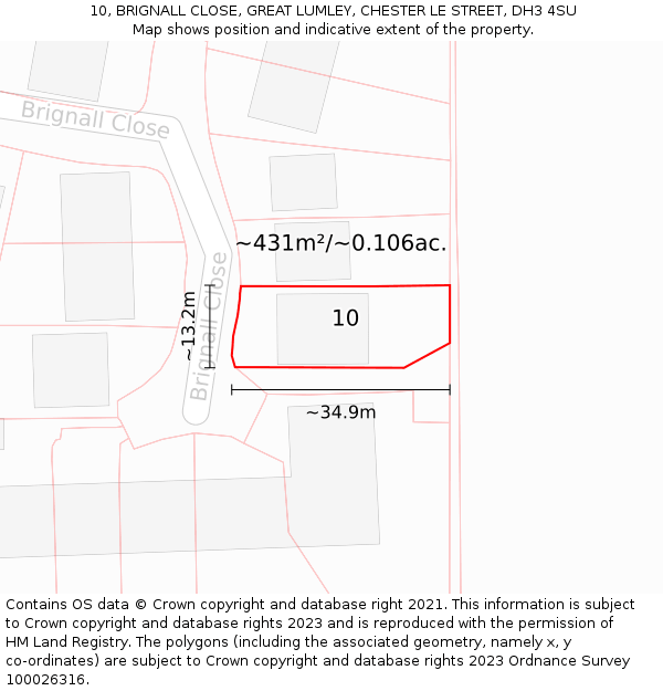 10, BRIGNALL CLOSE, GREAT LUMLEY, CHESTER LE STREET, DH3 4SU: Plot and title map