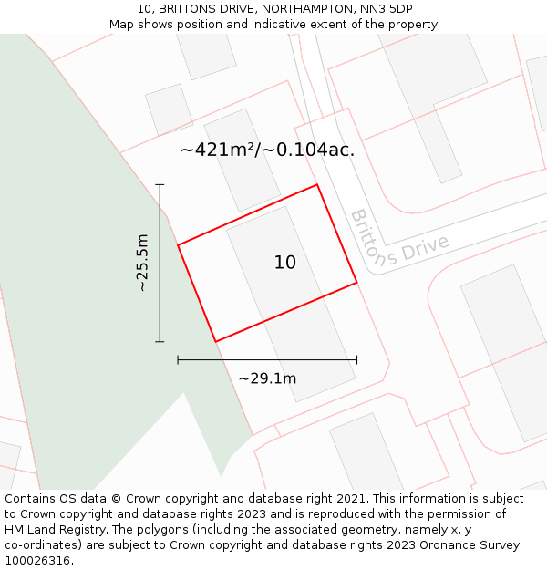 10, BRITTONS DRIVE, NORTHAMPTON, NN3 5DP: Plot and title map