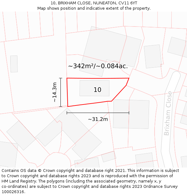 10, BRIXHAM CLOSE, NUNEATON, CV11 6YT: Plot and title map