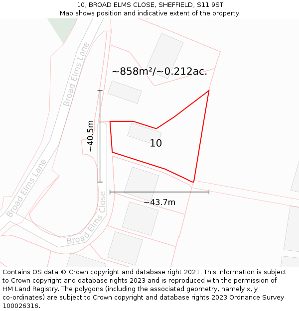 10, BROAD ELMS CLOSE, SHEFFIELD, S11 9ST: Plot and title map