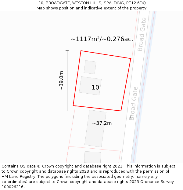 10, BROADGATE, WESTON HILLS, SPALDING, PE12 6DQ: Plot and title map