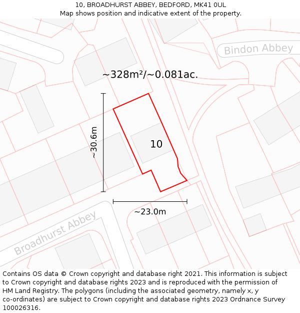 10, BROADHURST ABBEY, BEDFORD, MK41 0UL: Plot and title map