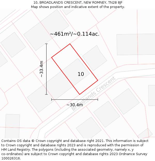 10, BROADLANDS CRESCENT, NEW ROMNEY, TN28 8JF: Plot and title map