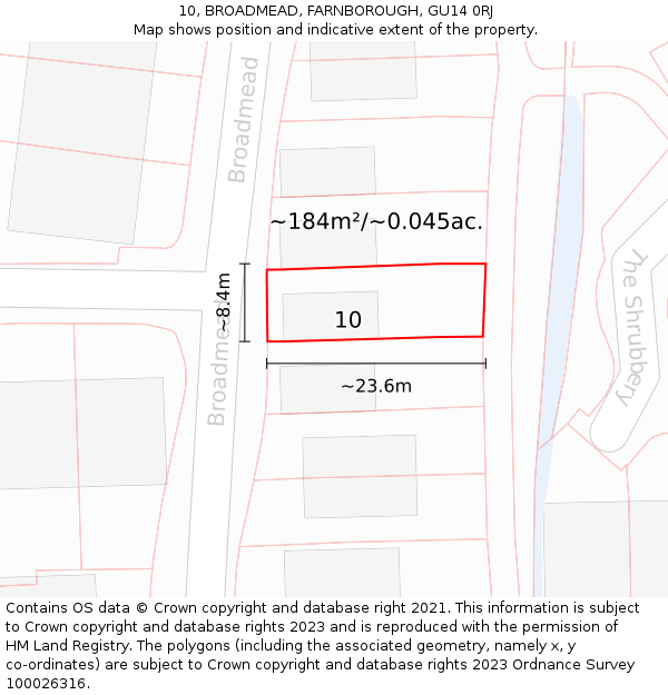 10, BROADMEAD, FARNBOROUGH, GU14 0RJ: Plot and title map