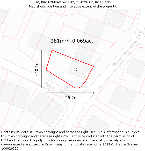 10, BROADMEADOW END, THATCHAM, RG18 4ED: Plot and title map