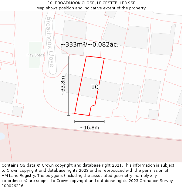 10, BROADNOOK CLOSE, LEICESTER, LE3 9SF: Plot and title map