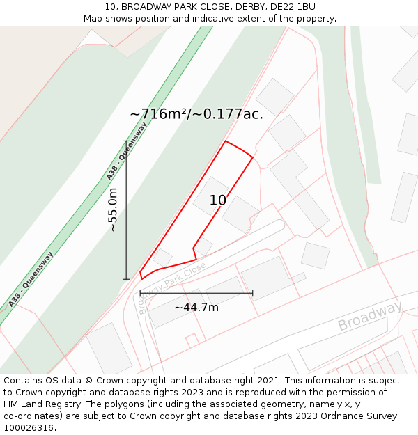 10, BROADWAY PARK CLOSE, DERBY, DE22 1BU: Plot and title map