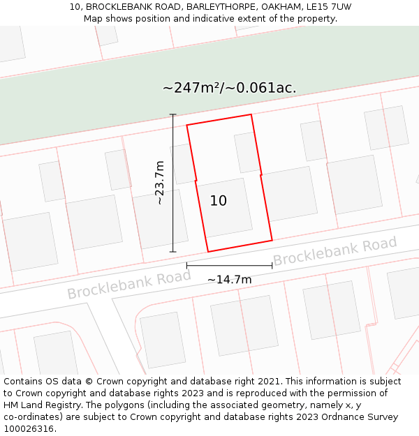 10, BROCKLEBANK ROAD, BARLEYTHORPE, OAKHAM, LE15 7UW: Plot and title map