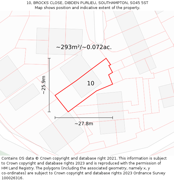 10, BROCKS CLOSE, DIBDEN PURLIEU, SOUTHAMPTON, SO45 5ST: Plot and title map