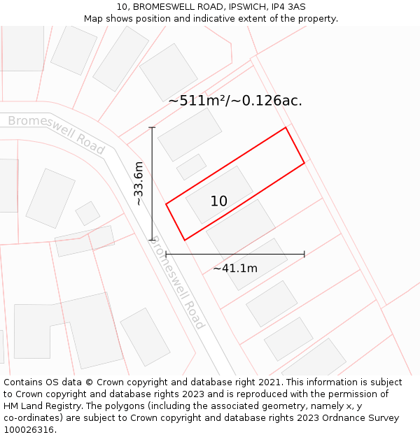 10, BROMESWELL ROAD, IPSWICH, IP4 3AS: Plot and title map