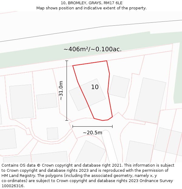 10, BROMLEY, GRAYS, RM17 6LE: Plot and title map