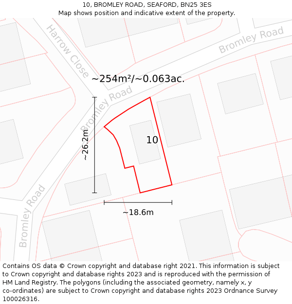 10, BROMLEY ROAD, SEAFORD, BN25 3ES: Plot and title map