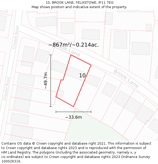 10, BROOK LANE, FELIXSTOWE, IP11 7EG: Plot and title map