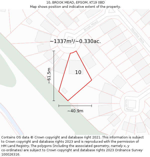 10, BROOK MEAD, EPSOM, KT19 0BD: Plot and title map