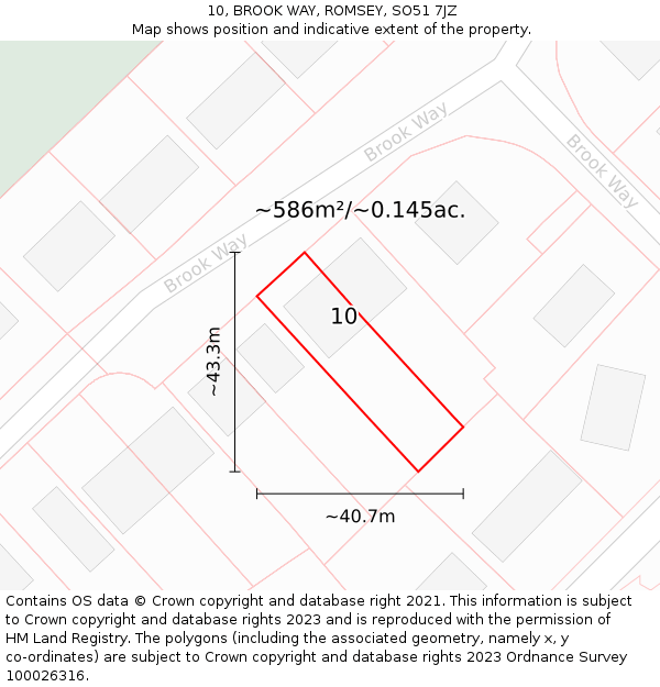 10, BROOK WAY, ROMSEY, SO51 7JZ: Plot and title map