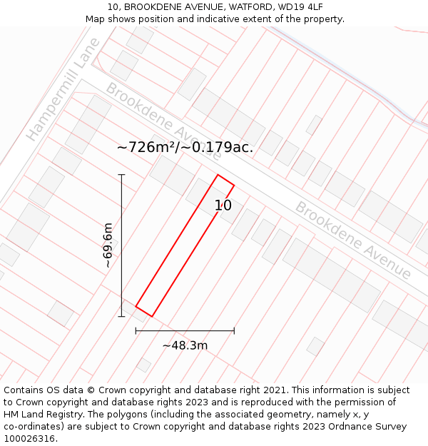 10, BROOKDENE AVENUE, WATFORD, WD19 4LF: Plot and title map