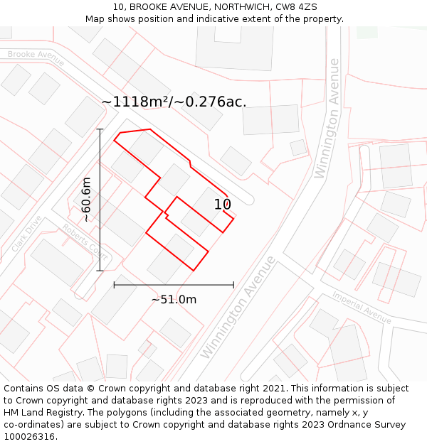 10, BROOKE AVENUE, NORTHWICH, CW8 4ZS: Plot and title map